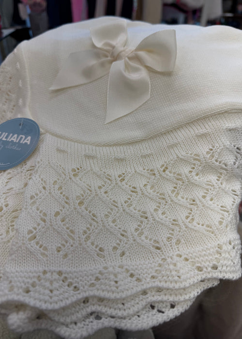 IVORY Knitted Baby Shawl With Ruffled Border