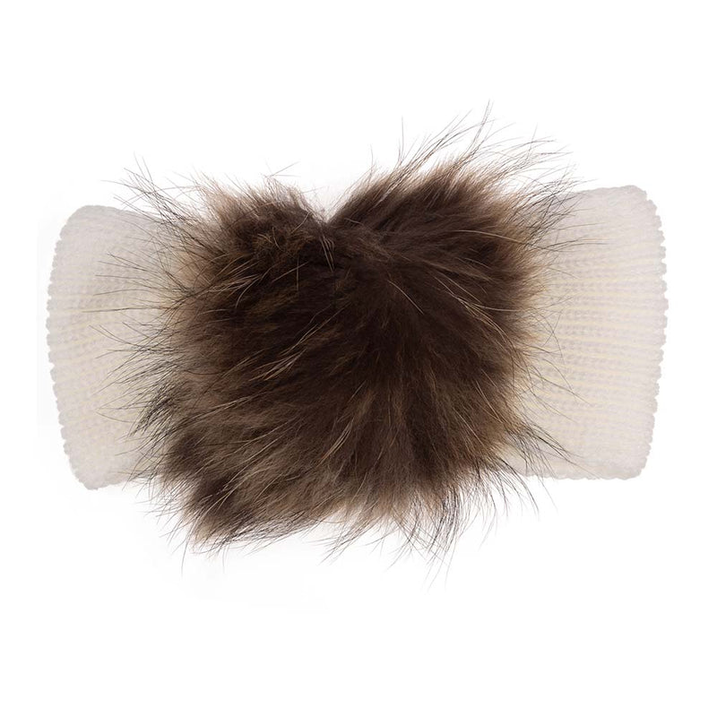 Ivory Knitted Fur Pom Headband