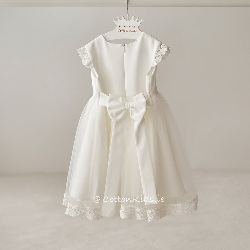 Ivory Lace and Tulle Christening Dress with Bow (ANNA)