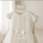 Ivory Lace and Tulle Christening Dress with Bow (ANNA)