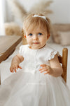 Ivory Lace and Tulle Christening Dress with Bow (ANNA)