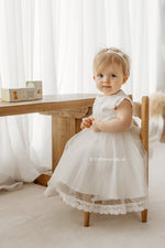 Ivory Lace and Tulle Christening Dress with Bow (ANNA)