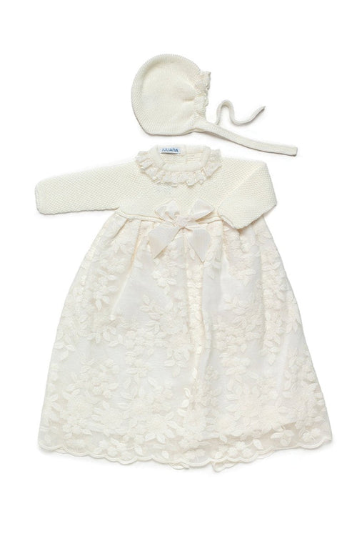 IVORY Lace Christening Gown & Bonnet (Juliana)