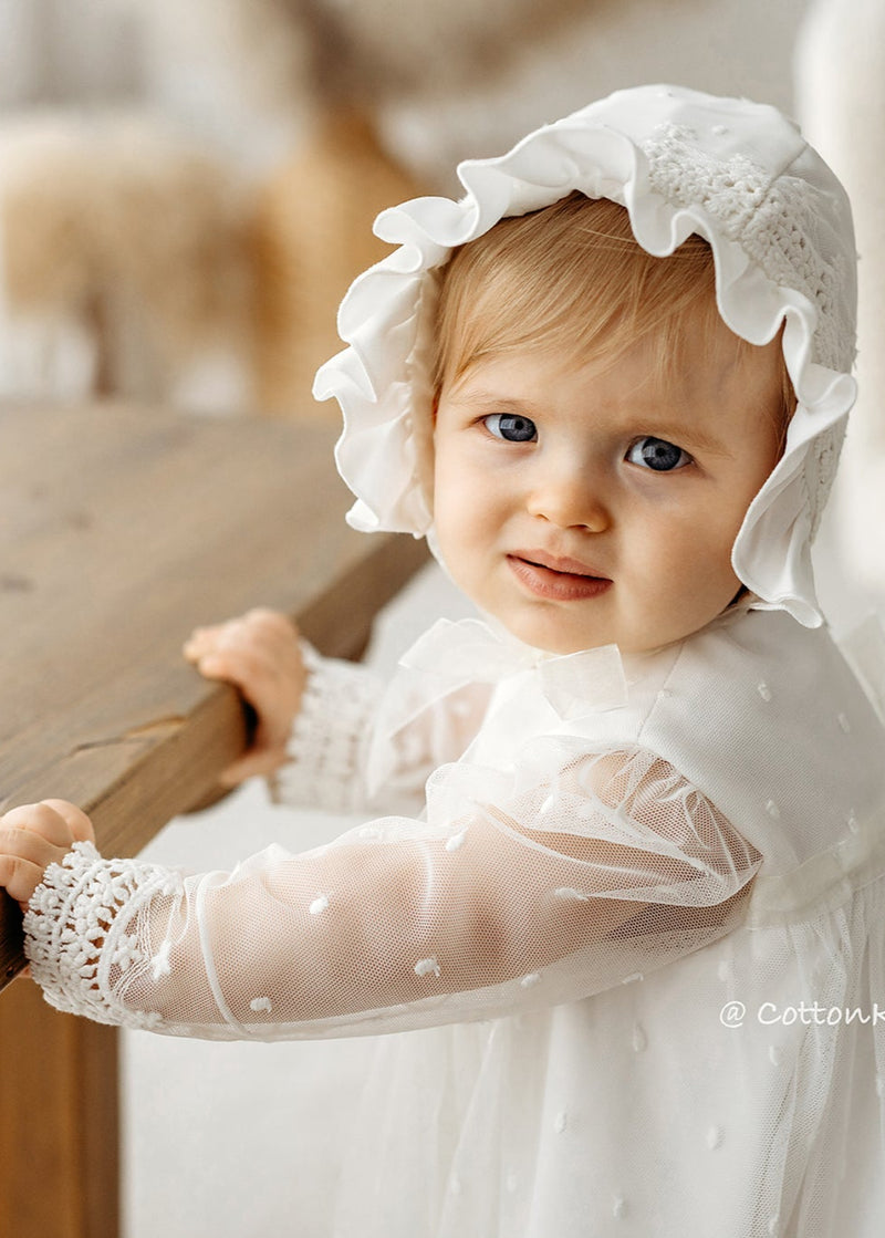 IVORY Lace Christening Dress - Long Sleeves CottonKids.ie IVORY Lace Christening Dress - Long Sleeves CottonKids.ie