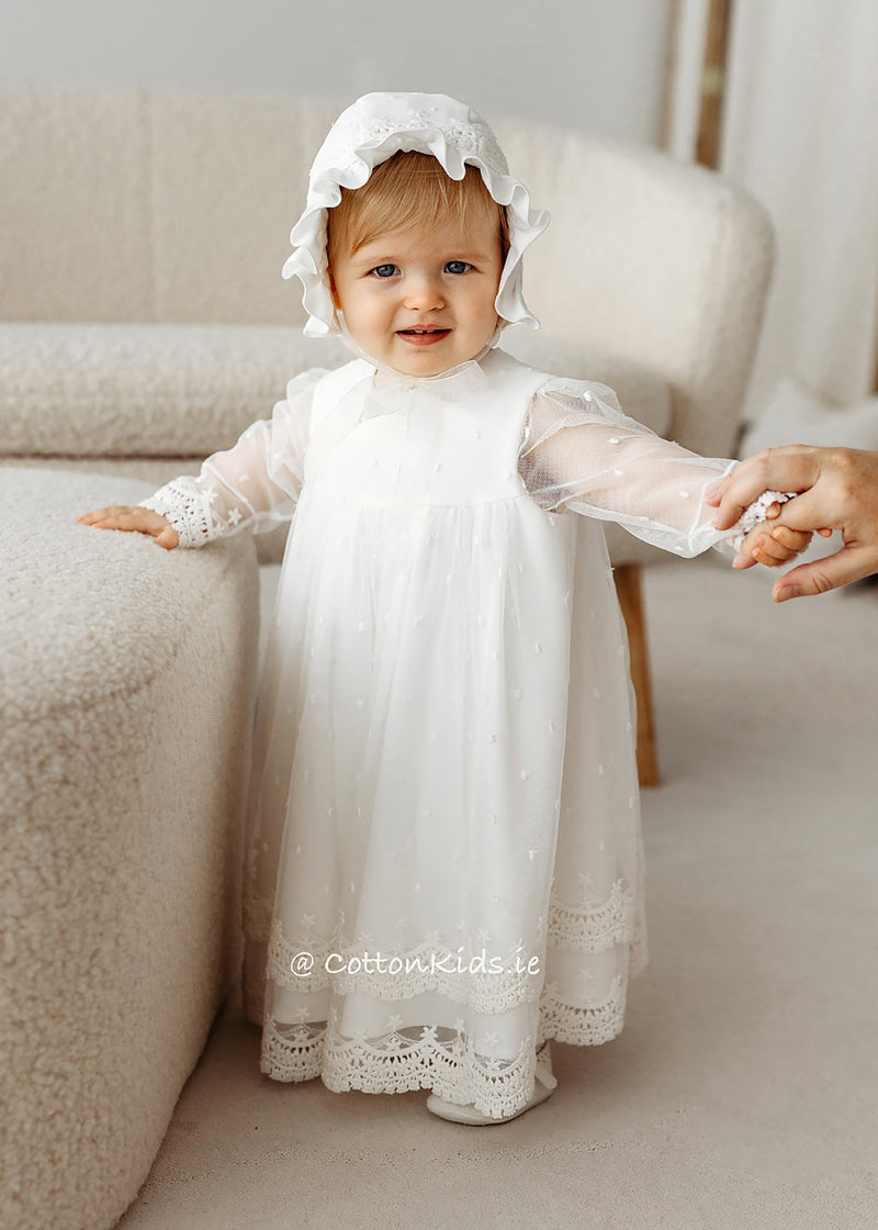 IVORY Lace Christening Dress - Long Sleeves CottonKids.ie IVORY Lace Christening Dress - Long Sleeves CottonKids.ie