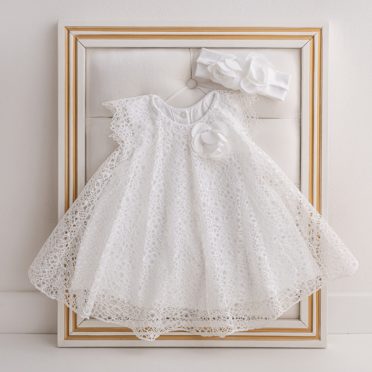 IVORY Luxury Italian Lace Baby Dress Sofija CottonKids.ie