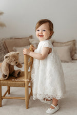 IVORY Short Sleeve Christening Dress Beads And Lace (LEYLA)