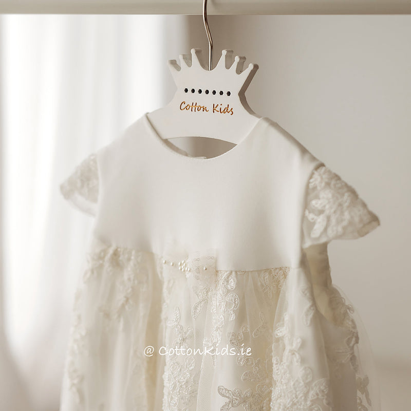 IVORY Short Sleeve Christening Dress Beads And Lace (LEYLA)