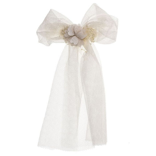 IVORY Tulle Bow Hair Clip with Floral Detail (12 x 17 cm)