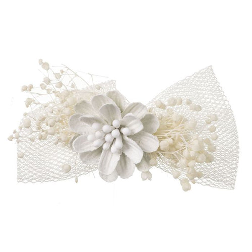 IVORY Tulle Bow with Floral Duckbill Clip (5 x 3.5 cm)