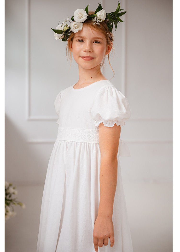chinese dress ladies K10M ) IVORY Communion Dress In Viscose And Linen – CottonKids.ie