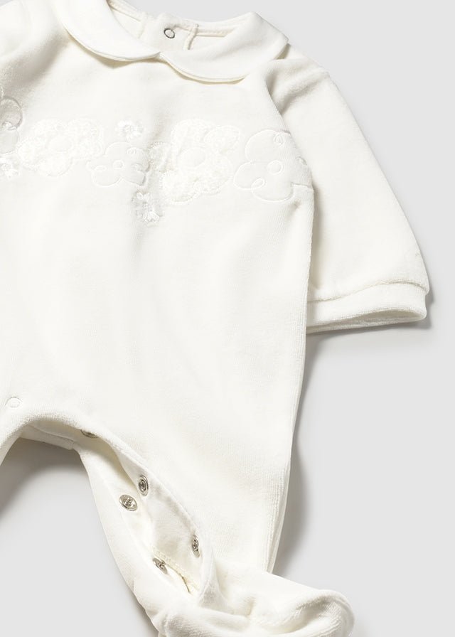kriksto ??? Newborn Girl Off - White Velour Onesie