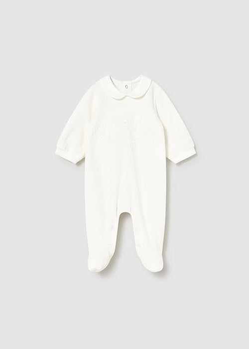kriksto ??? Newborn Girl Off - White Velour Onesie
