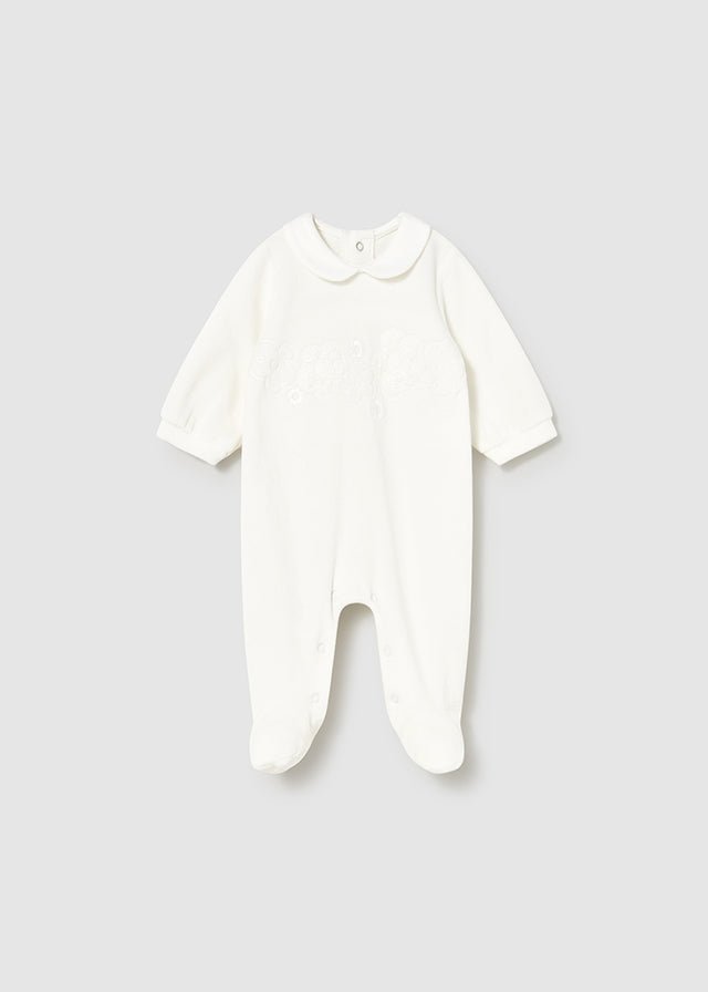 kriksto ??? Newborn Girl Off - White Velour Onesie