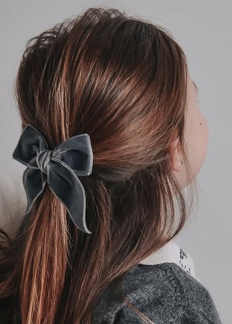 LIGHT GREY Velvet Bow Hair Clip