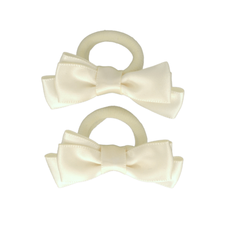 Miss Hair Ties With Double Bow - Ivory Satin (Your Little Miss) - CottonKids.ie - Hair accessories - Girl - Hair Accessories - Your Little Miss