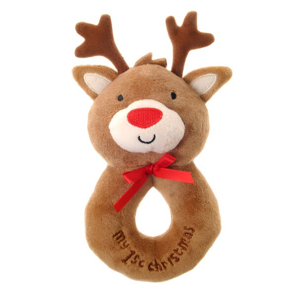 My First Christmas Reindeer Plush Rattle