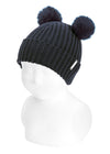 NAVY BLUE Baby Rib Knit Hat with Two Faux Fur Pompoms