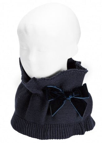 NAVY BLUE Girls Scarf with Velvet Bow
