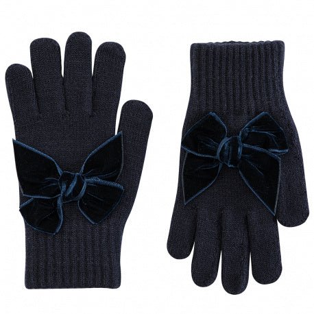 NAVY BLUE Gloves with Giant Velvet Bow