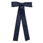 Navy Blue Long Pleated Ribbon Bow with Pin