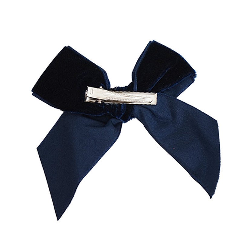 NAVY BLUE Velvet Hair Clip With Bow (10cm) (Condor)