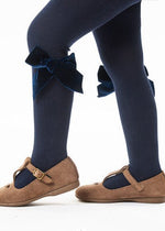 NAVY Cotton Tights with Velvet Bow (A/W)