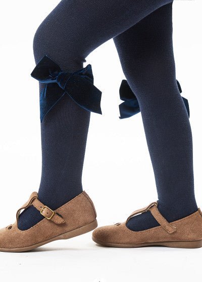 NAVY Cotton Tights with Velvet Bow (A/W)