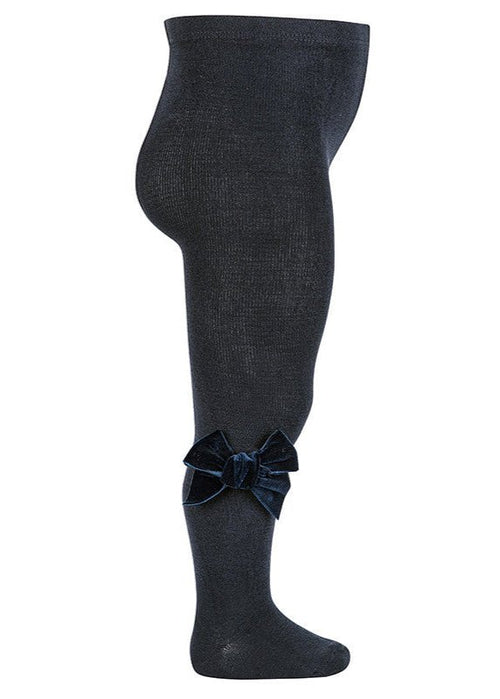 NAVY Cotton Tights with Velvet Bow (A/W)