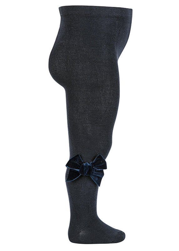 NAVY Cotton Tights with Velvet Bow (A/W)