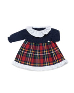 Navy Knit Tartan Dress with White Ruffle Collar (Juliana)