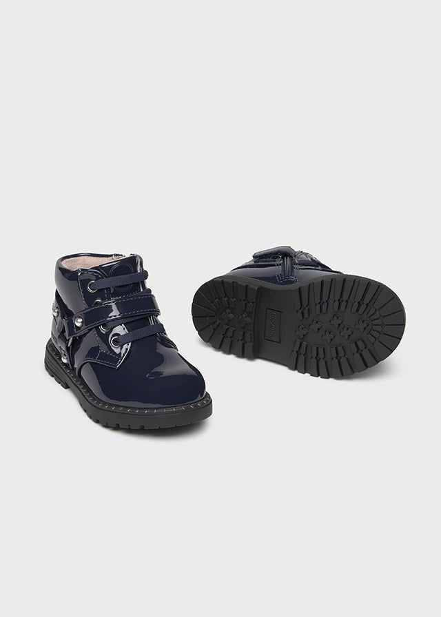 Baby Girl Navy Patent Leather Biker Boots –