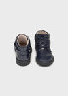 Navy Patent Leather Biker Boots