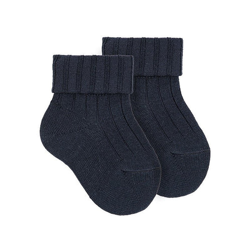 NAVY Rib Cotton Socks with Double - Folded Cuff (A/W)