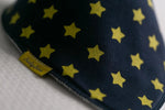 Navy with yellow stars organic cotton DribbleBoo bandana bib