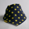 Navy with yellow stars organic cotton DribbleBoo bandana bib