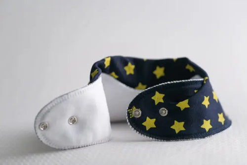 Navy with yellow stars organic cotton DribbleBoo bandana bib