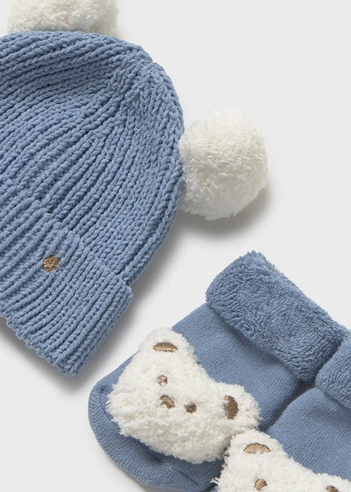 Newborn Boy Bear Face Hat & Socks Set
