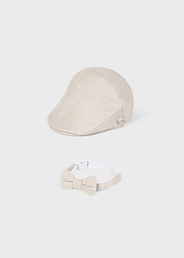 Newborn Boy Beige Cap & Bow Tie Set