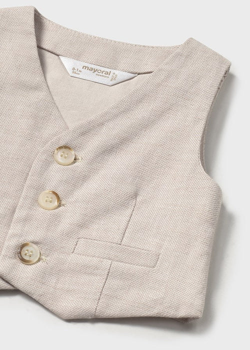 Newborn Boy Beige Cotton - Linen Vest