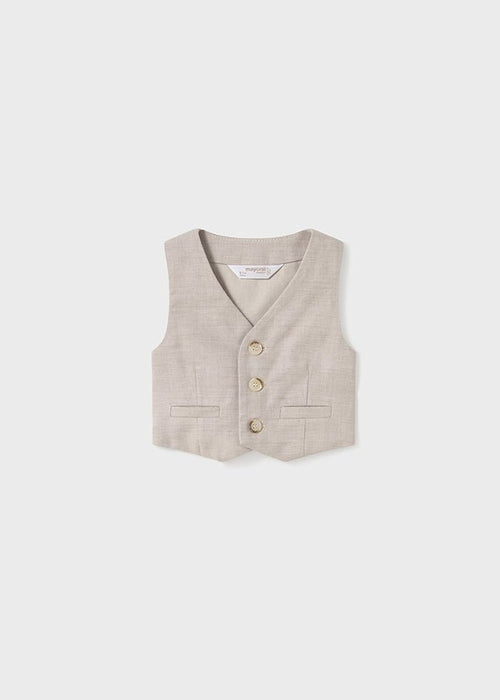 Newborn Boy Beige Cotton - Linen Vest