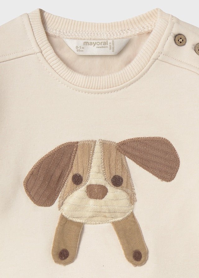 Newborn Boy Beige Dog Appliqué Sweatshirt