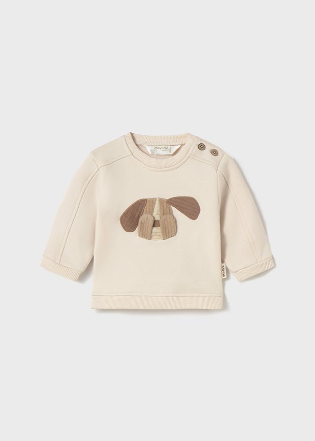Newborn Boy Beige Dog Appliqué Sweatshirt