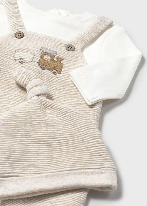 Newborn Boy Beige Dungaree & Hat Set