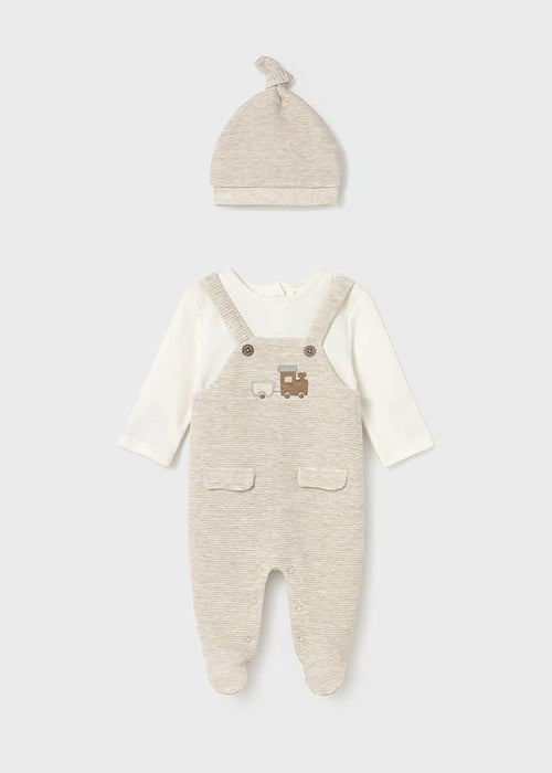 Newborn Boy Beige Dungaree & Hat Set