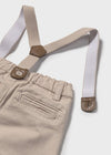 Newborn Boy Beige Pants with Adjustable Suspenders