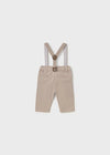 Newborn Boy Beige Pants with Adjustable Suspenders