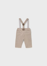 Newborn Boy Beige Pants with Adjustable Suspenders