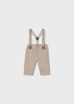 Newborn Boy Beige Pants with Adjustable Suspenders