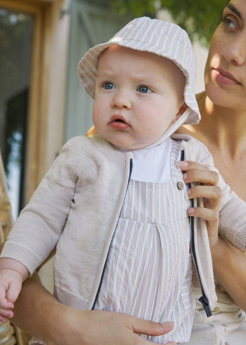Newborn Boy Beige Tricot Zip - Up Jumper
